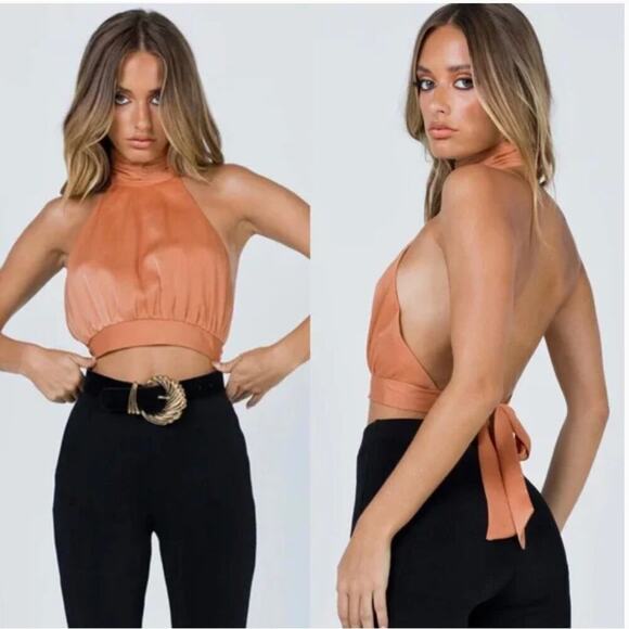 Princess Polly Tops - Princess Polly Paityn High Neck Halter Open Back Tie Back Crop Top Size 2